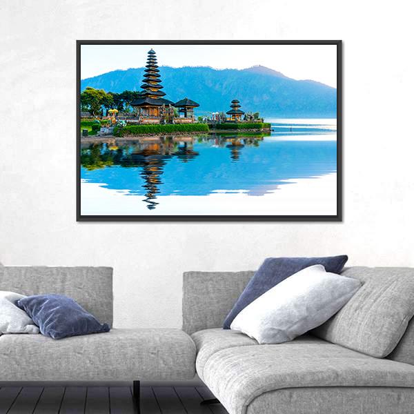 Pura Ulun Danu Temple At Sunrise On Lake Bratan Canvas Wall Art-3 Horizontal-Gallery Wrap-25" x 16"-Tiaracle