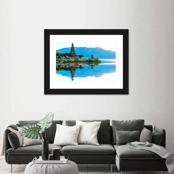Pura Ulun Danu Temple At Sunrise On Lake Bratan Canvas Wall Art-3 Horizontal-Gallery Wrap-25" x 16"-Tiaracle