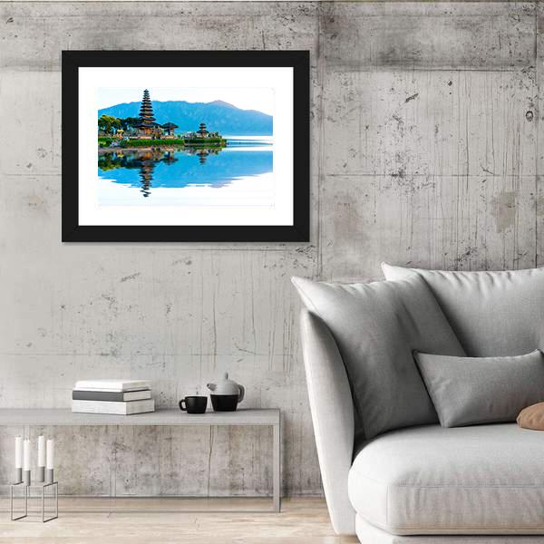 Pura Ulun Danu Temple At Sunrise On Lake Bratan Canvas Wall Art-3 Horizontal-Gallery Wrap-25" x 16"-Tiaracle