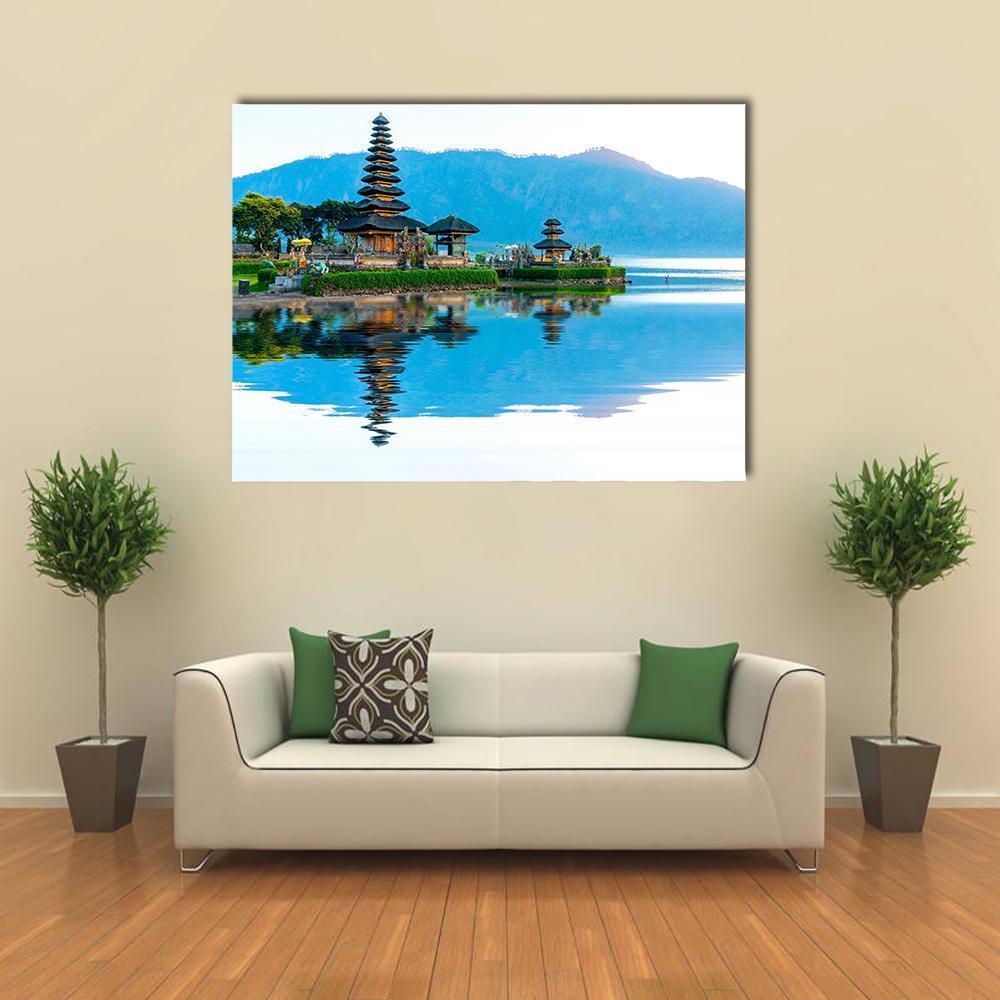 Pura Ulun Danu Temple At Sunrise On Lake Bratan Canvas Wall Art-1 Piece-Gallery Wrap-48" x 32"-Tiaracle