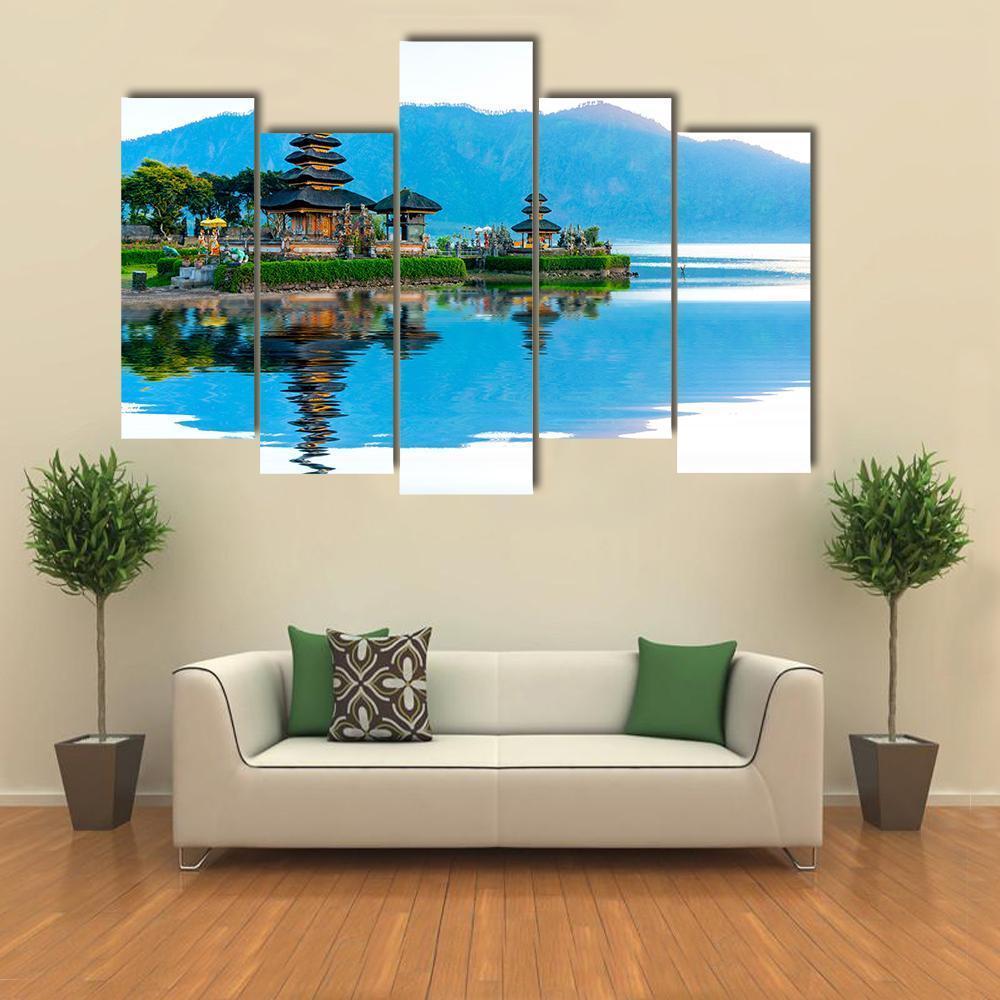 Pura Ulun Danu Temple At Sunrise On Lake Bratan Canvas Wall Art-5 Pop-Gallery Wrap-47" x 32"-Tiaracle