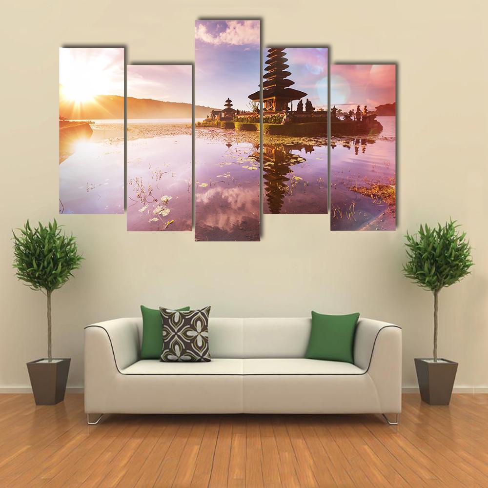 Pura Ulun Danu Temple Bali Canvas Wall Art-5 Pop-Gallery Wrap-47" x 32"-Tiaracle
