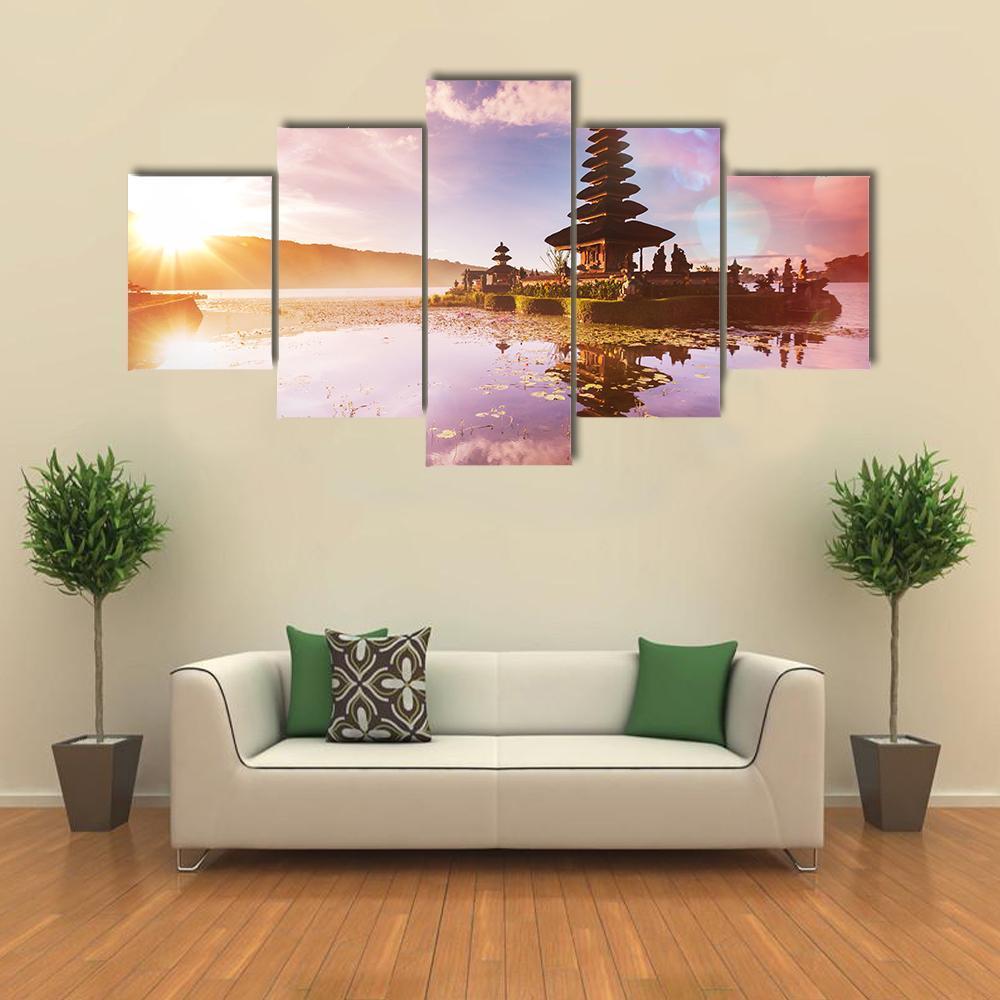 Pura Ulun Danu Temple Bali Canvas Wall Art-5 Star-Gallery Wrap-62" x 32"-Tiaracle