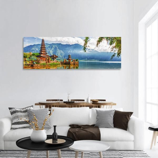 Pura Ulun Danu Temple On A Lake Beratan Panoramic Canvas Wall Art-1 Piece-36" x 12"-Tiaracle
