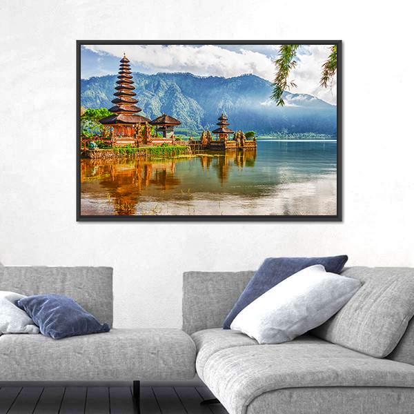 Pura Ulun Danu Temple On A Lake Beratan Panoramic Canvas Wall Art-1 Piece-36" x 12"-Tiaracle