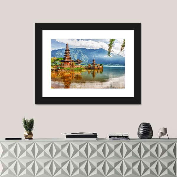 Pura Ulun Danu Temple On A Lake Beratan Panoramic Canvas Wall Art-1 Piece-36" x 12"-Tiaracle