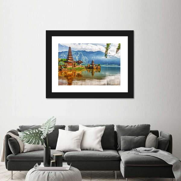 Pura Ulun Danu Temple On A Lake Beratan Panoramic Canvas Wall Art-1 Piece-36" x 12"-Tiaracle