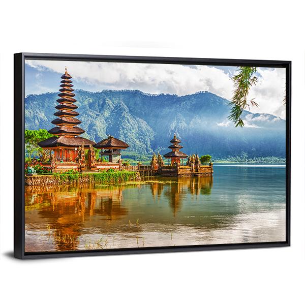 Pura Ulun Danu Temple On A Lake Beratan Panoramic Canvas Wall Art-1 Piece-36" x 12"-Tiaracle