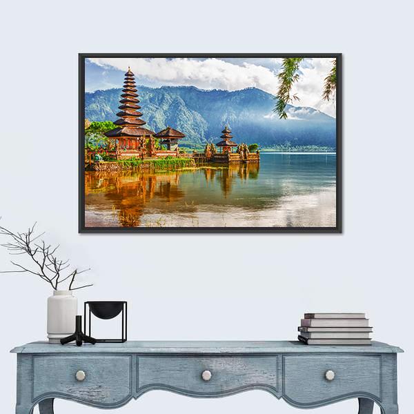 Pura Ulun Danu Temple On A Lake Beratan Panoramic Canvas Wall Art-1 Piece-36" x 12"-Tiaracle