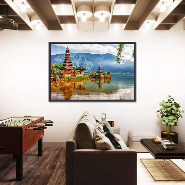 Pura Ulun Danu Temple On A Lake Beratan Panoramic Canvas Wall Art-1 Piece-36" x 12"-Tiaracle