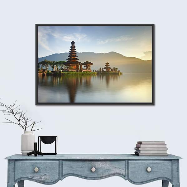 Temple On Lake Bratan Canvas Wall Art-3 Horizontal-Gallery Wrap-25" x 16"-Tiaracle