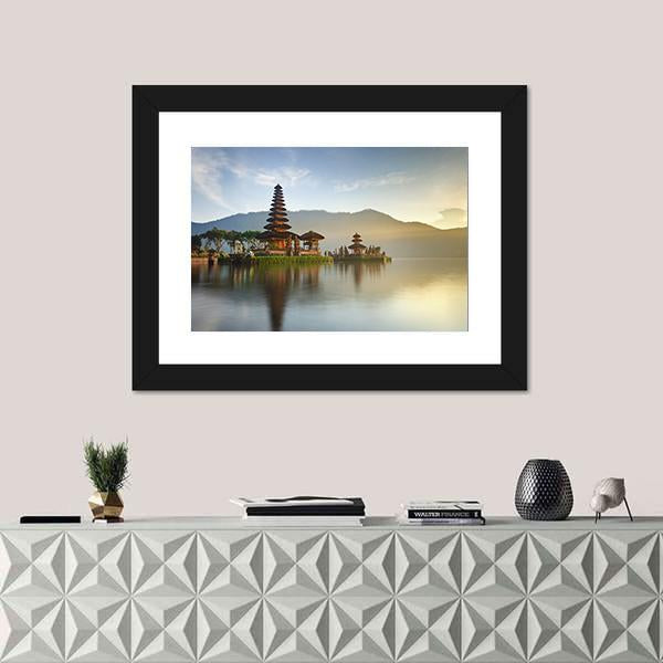 Temple On Lake Bratan Canvas Wall Art-3 Horizontal-Gallery Wrap-25" x 16"-Tiaracle