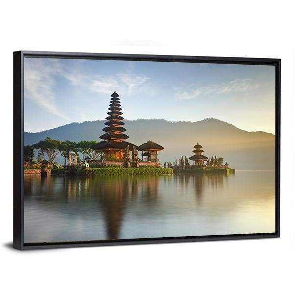 Temple On Lake Bratan Canvas Wall Art-3 Horizontal-Gallery Wrap-25" x 16"-Tiaracle