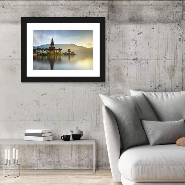 Temple On Lake Bratan Canvas Wall Art-3 Horizontal-Gallery Wrap-25" x 16"-Tiaracle