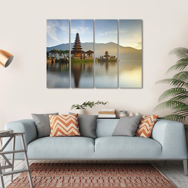 Temple On Lake Bratan Canvas Wall Art-4 Horizontal-Gallery Wrap-34" x 24"-Tiaracle