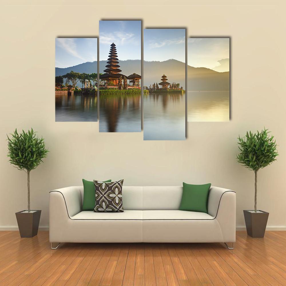 Temple On Lake Bratan Canvas Wall Art-4 Pop-Gallery Wrap-50" x 32"-Tiaracle