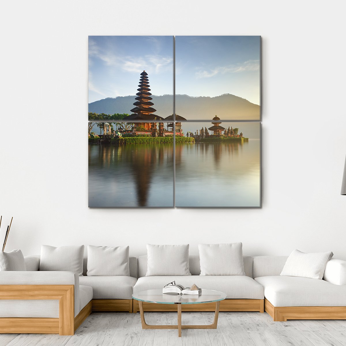 Temple On Lake Bratan Canvas Wall Art-4 Square-Gallery Wrap-17" x 17"-Tiaracle