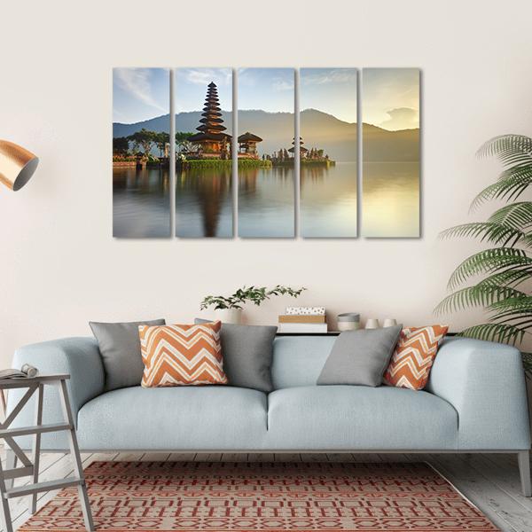 Temple On Lake Bratan Canvas Wall Art-5 Horizontal-Gallery Wrap-22" x 12"-Tiaracle