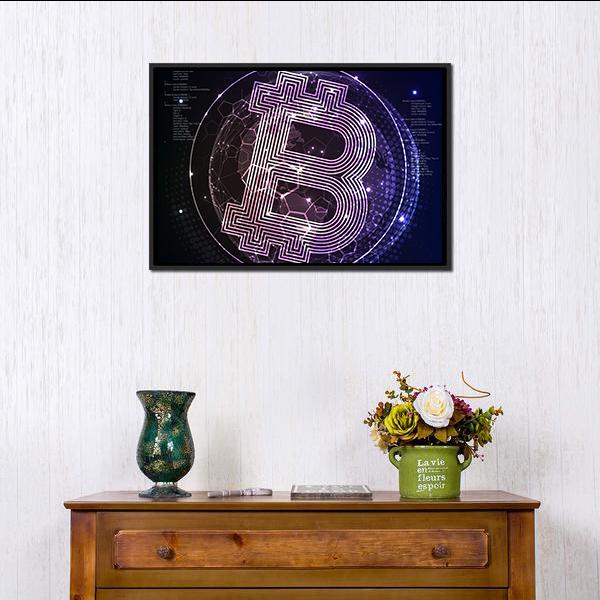 Purple Bitcoin Canvas Wall Art-1 Piece-Floating Frame-24" x 16"-Tiaracle