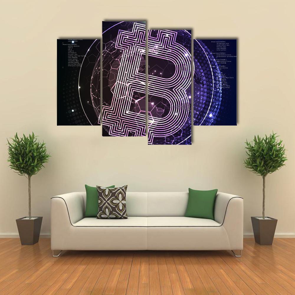 Purple Bitcoin Canvas Wall Art-4 Pop-Gallery Wrap-50" x 32"-Tiaracle
