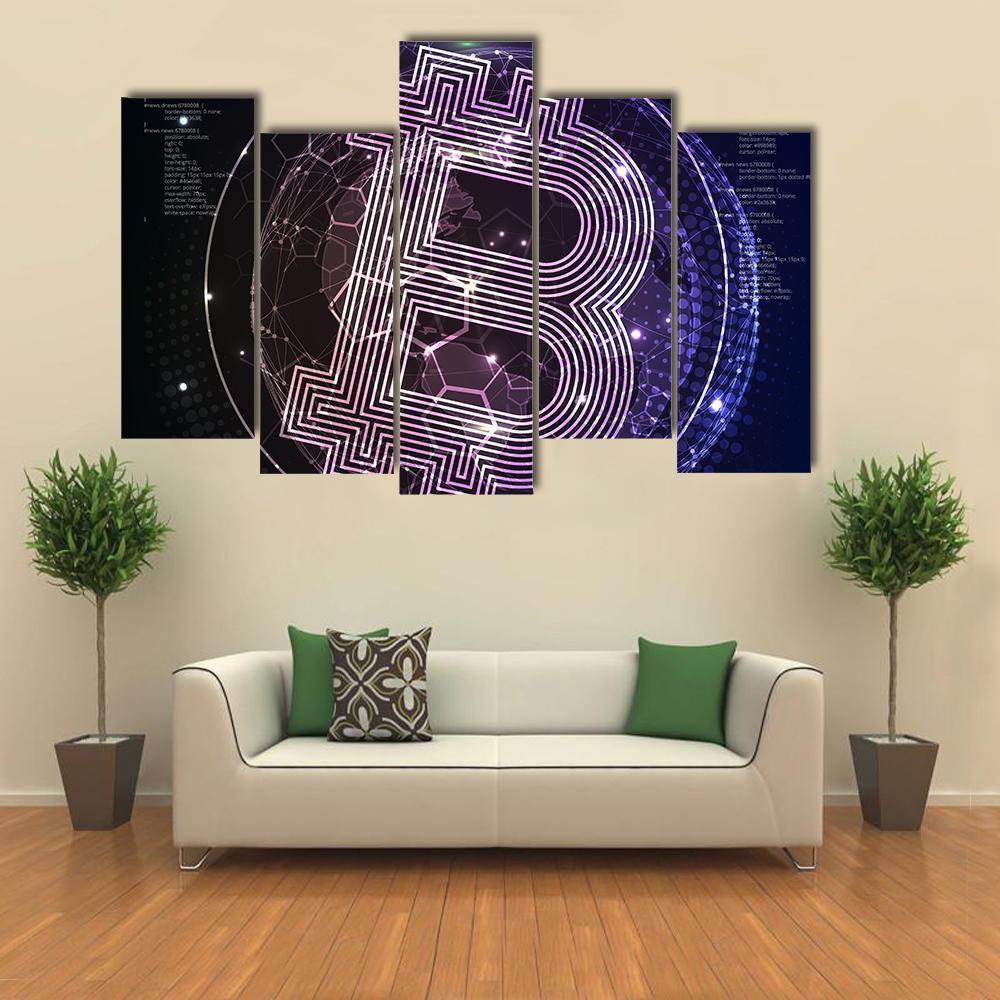 Purple Bitcoin Canvas Wall Art-5 Pop-Gallery Wrap-47" x 32"-Tiaracle
