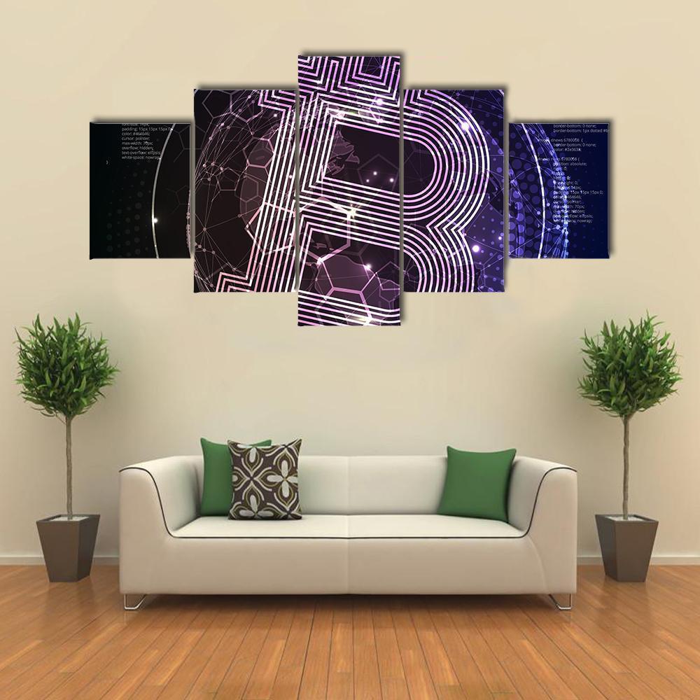 Purple Bitcoin Canvas Wall Art-5 Star-Gallery Wrap-62" x 32"-Tiaracle