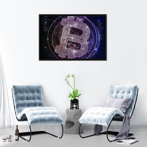 Purple Bitcoin Canvas Wall Art-1 Piece-Floating Frame-24" x 16"-Tiaracle
