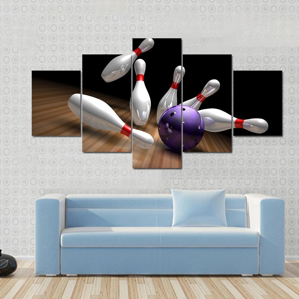 Purple Bowling Ball Canvas Wall Art-5 Star-Gallery Wrap-62&quot; x 32&quot;-Tiaracle