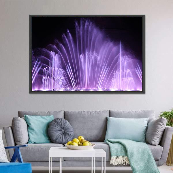 Purple Dancing Fountains Canvas Wall Art-5 Horizontal-Gallery Wrap-22" x 12"-Tiaracle