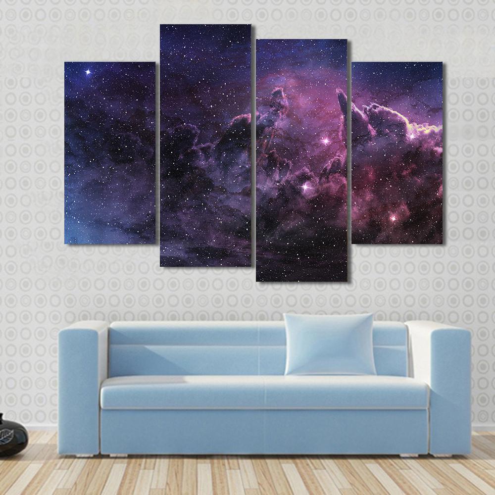 Purple Nebula And Cosmic Dust In Star Field Canvas Wall Art-4 Pop-Gallery Wrap-50" x 32"-Tiaracle