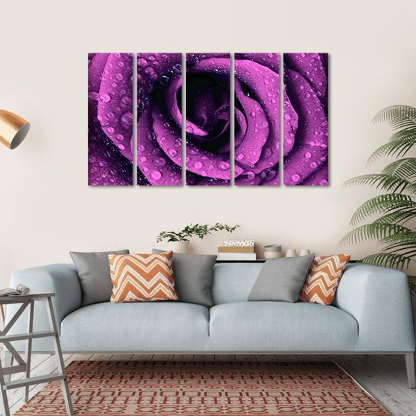 Purple Rose With Dew Drops Canvas Wall Art-5 Horizontal-Gallery Wrap-22" x 12"-Tiaracle