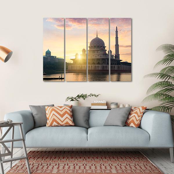 Putra Mosque During Sunrise Canvas Wall Art-4 Horizontal-Gallery Wrap-34" x 24"-Tiaracle