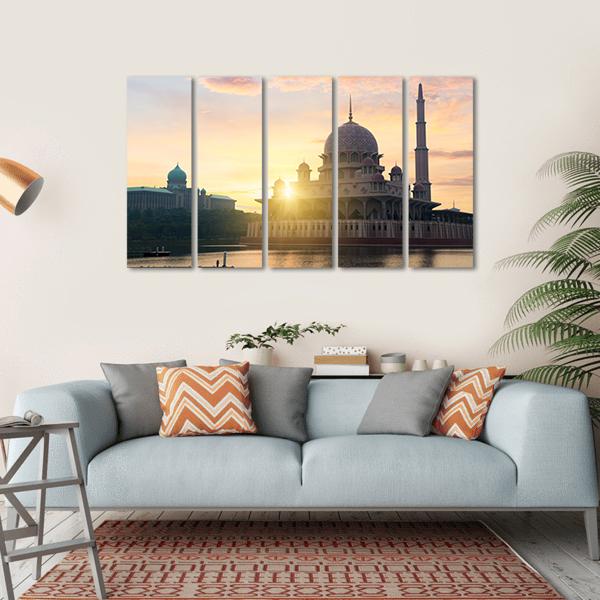 Putra Mosque During Sunrise Canvas Wall Art-5 Horizontal-Gallery Wrap-22" x 12"-Tiaracle