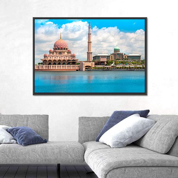 Putra Mosque In Kuala Lumpur Canvas Wall Art-3 Horizontal-Gallery Wrap-25" x 16"-Tiaracle