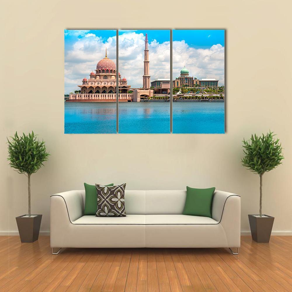 Putra Mosque In Kuala Lumpur Canvas Wall Art-3 Horizontal-Gallery Wrap-37" x 24"-Tiaracle