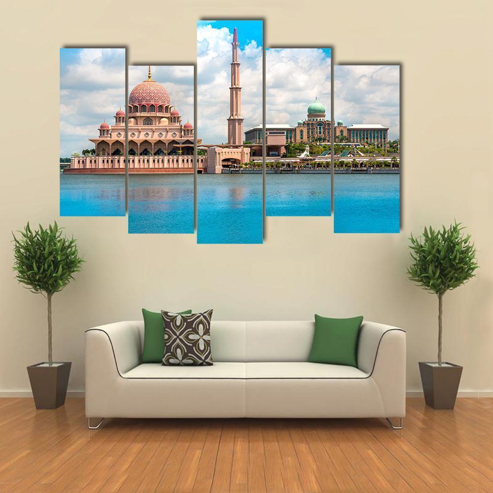 Putra Mosque In Kuala Lumpur Canvas Wall Art-5 Pop-Gallery Wrap-47" x 32"-Tiaracle