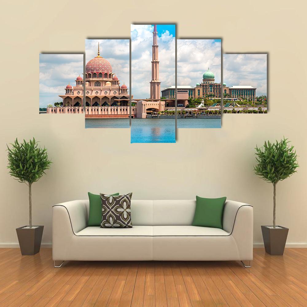 Putra Mosque In Kuala Lumpur Canvas Wall Art-5 Star-Gallery Wrap-62" x 32"-Tiaracle