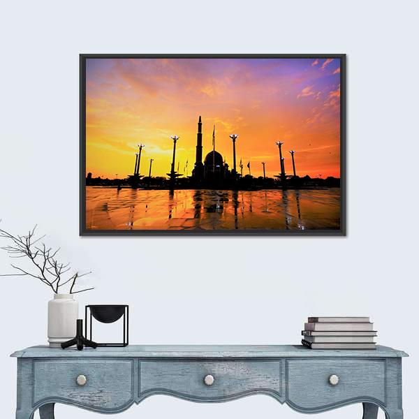 Putra Mosque In Malaysia Canvas Wall Art-1 Piece-Floating Frame-24" x 16"-Tiaracle