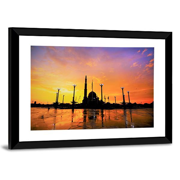Putra Mosque In Malaysia Canvas Wall Art-3 Horizontal-Gallery Wrap-25" x 16"-Tiaracle