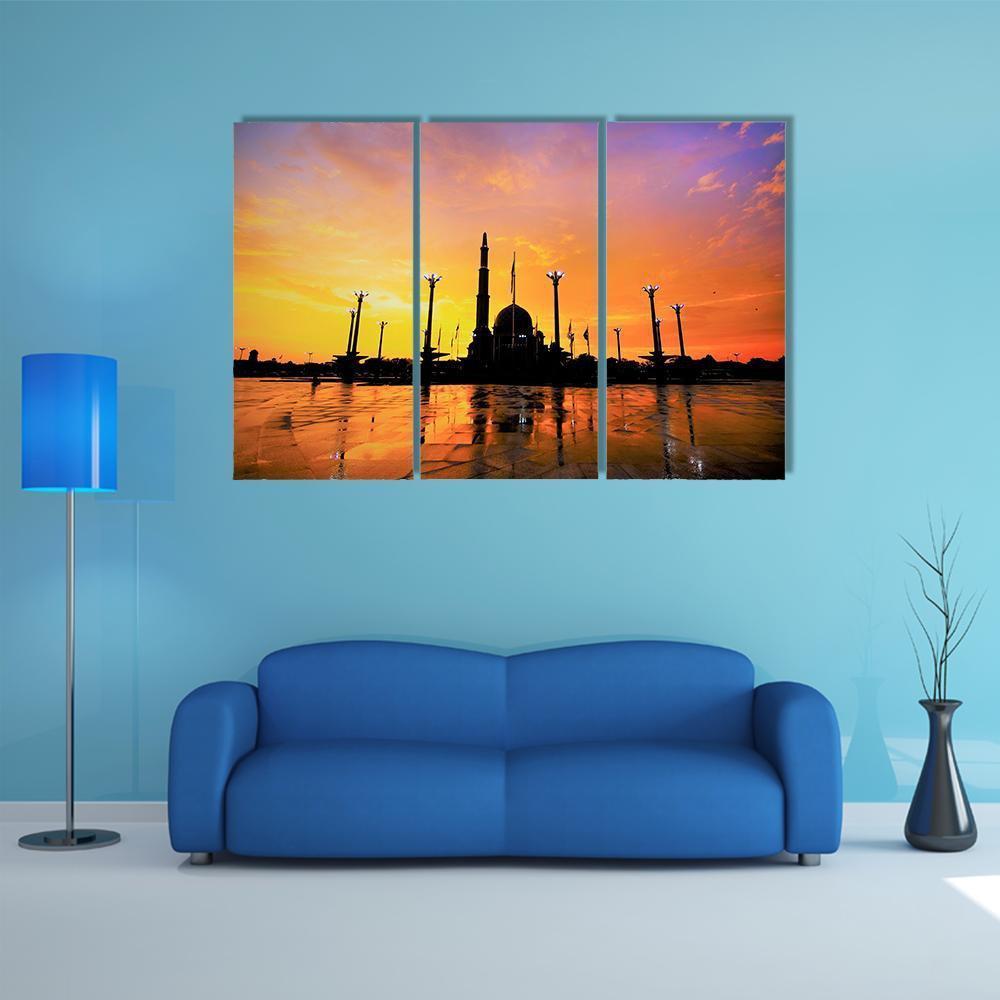Putra Mosque In Malaysia Canvas Wall Art-3 Horizontal-Gallery Wrap-37" x 24"-Tiaracle