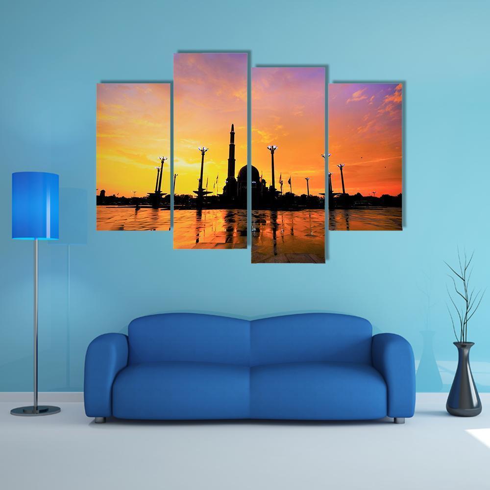 Putra Mosque In Malaysia Canvas Wall Art-4 Pop-Gallery Wrap-50" x 32"-Tiaracle