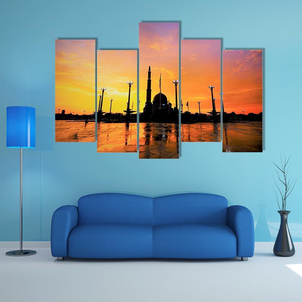 Putra Mosque In Malaysia Canvas Wall Art-5 Pop-Gallery Wrap-47" x 32"-Tiaracle