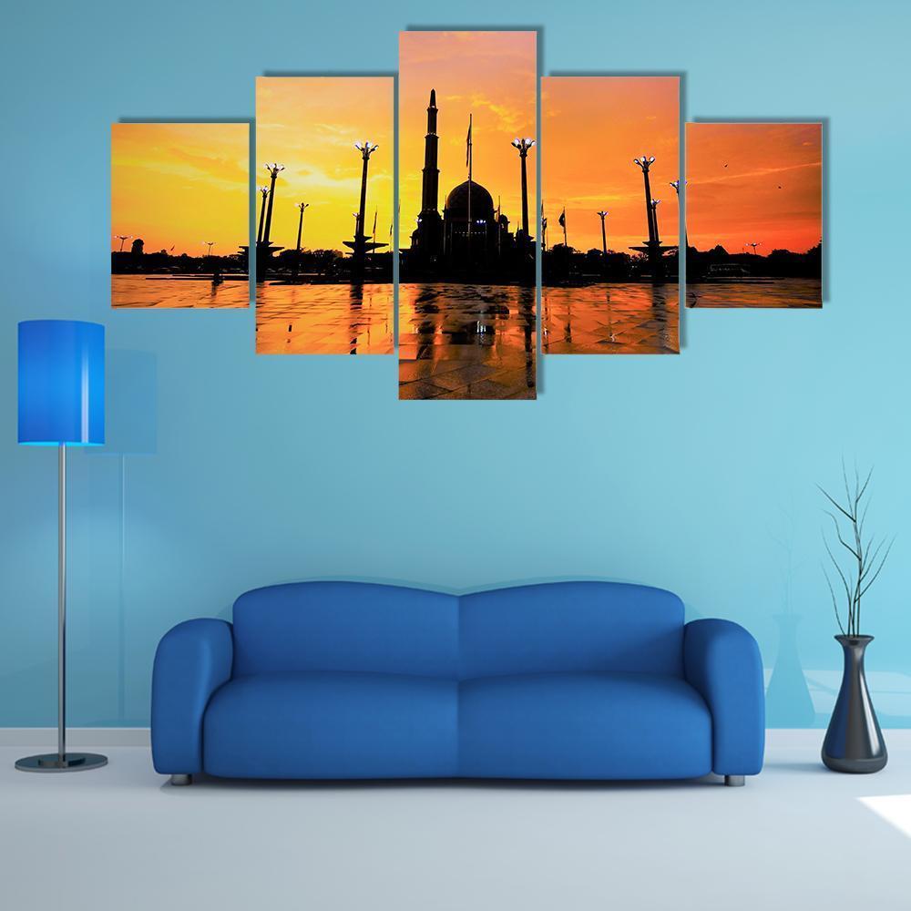 Putra Mosque In Malaysia Canvas Wall Art-5 Star-Gallery Wrap-62" x 32"-Tiaracle