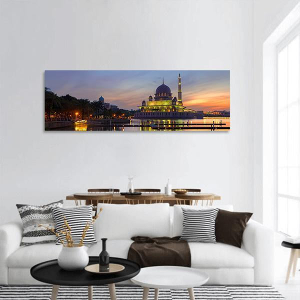 Putra Mosque In Malaysia Panoramic Canvas Wall Art-3 Piece-25" x 08"-Tiaracle