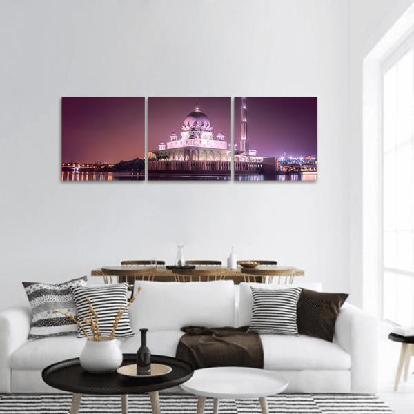Putra Mosque In Malaysia Panoramic Canvas Wall Art-3 Piece-25" x 08"-Tiaracle