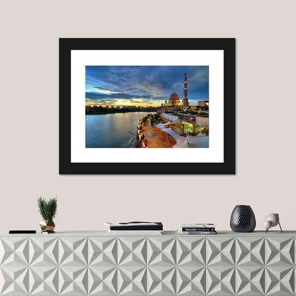 Putra Mosque In Putrajaya Canvas Wall Art-1 Piece-Framed Print-20" x 16"-Tiaracle