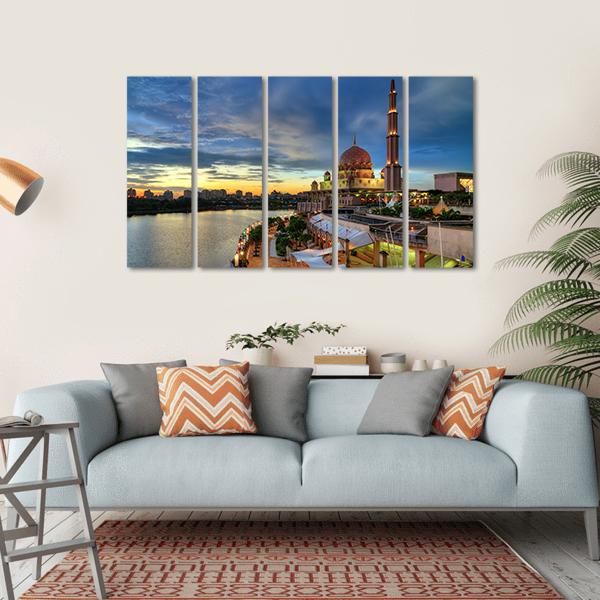 Putra Mosque In Putrajaya Canvas Wall Art-5 Horizontal-Gallery Wrap-22" x 12"-Tiaracle