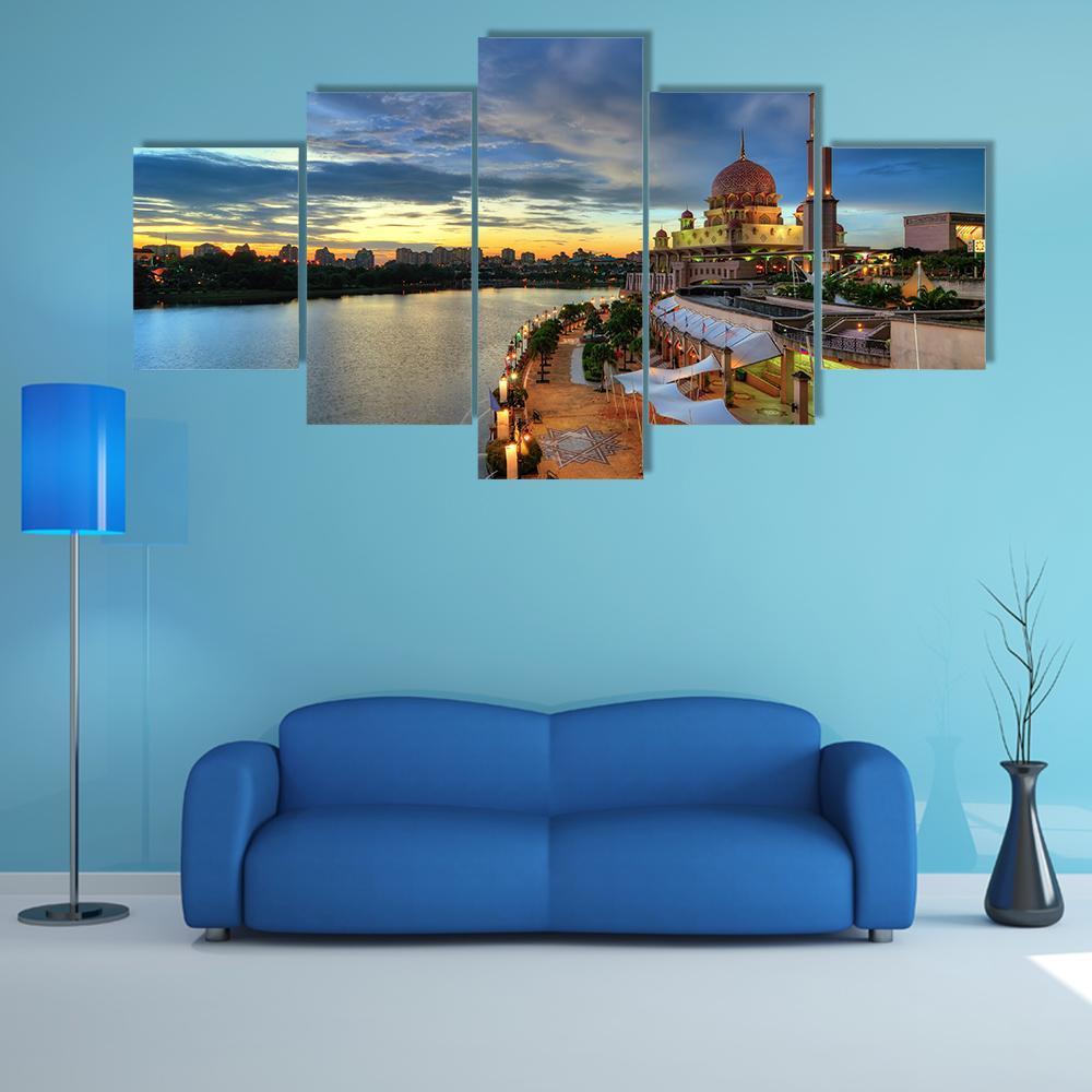 Putra Mosque In Putrajaya Canvas Wall Art-5 Star-Gallery Wrap-62" x 32"-Tiaracle
