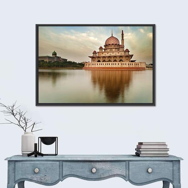 Putra Mosque Is The Principal Mosque Of Putrajaya Canvas Wall Art-1 Piece-Floating Frame-24" x 16"-Tiaracle