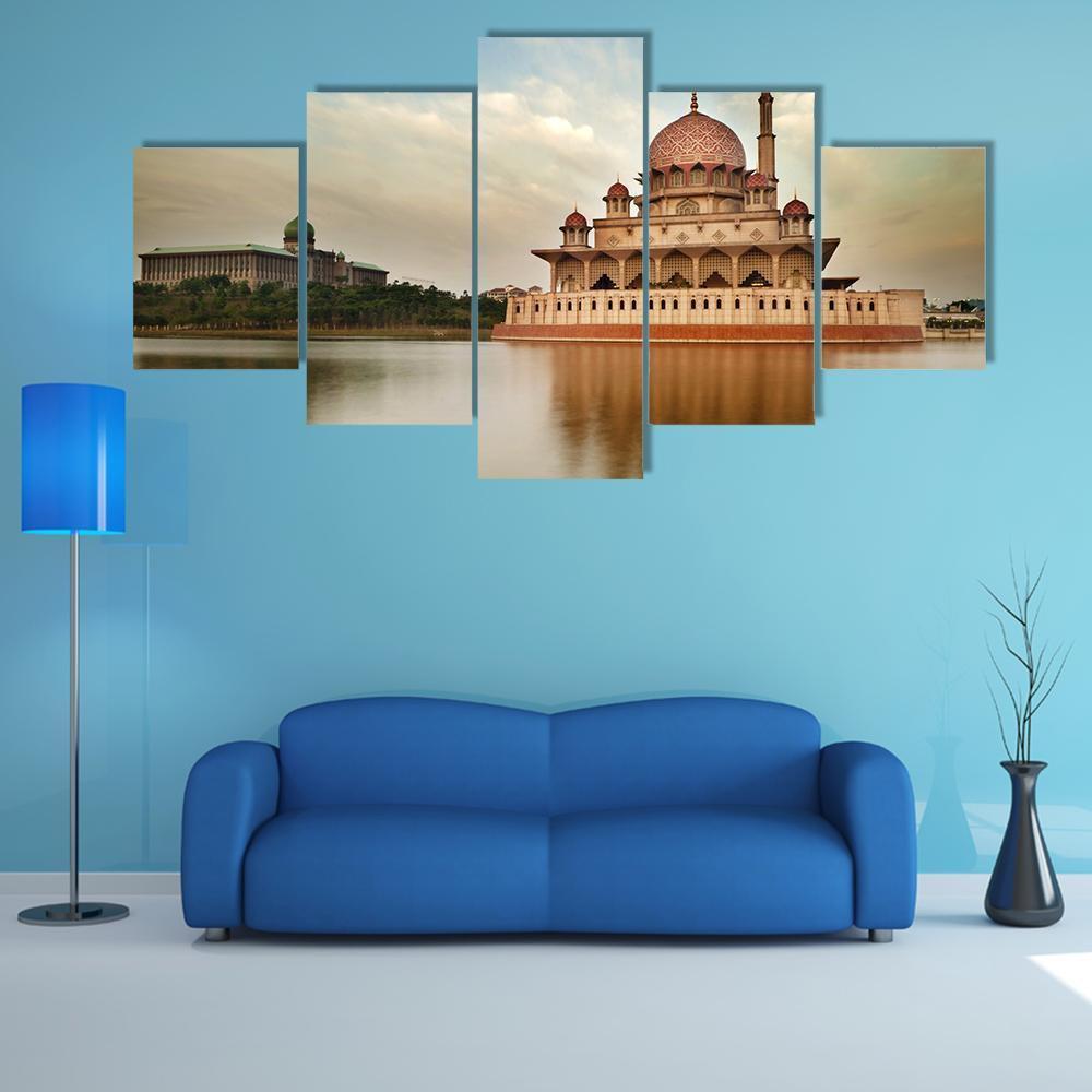 Putra Mosque Is The Principal Mosque Of Putrajaya Canvas Wall Art-5 Star-Gallery Wrap-62" x 32"-Tiaracle